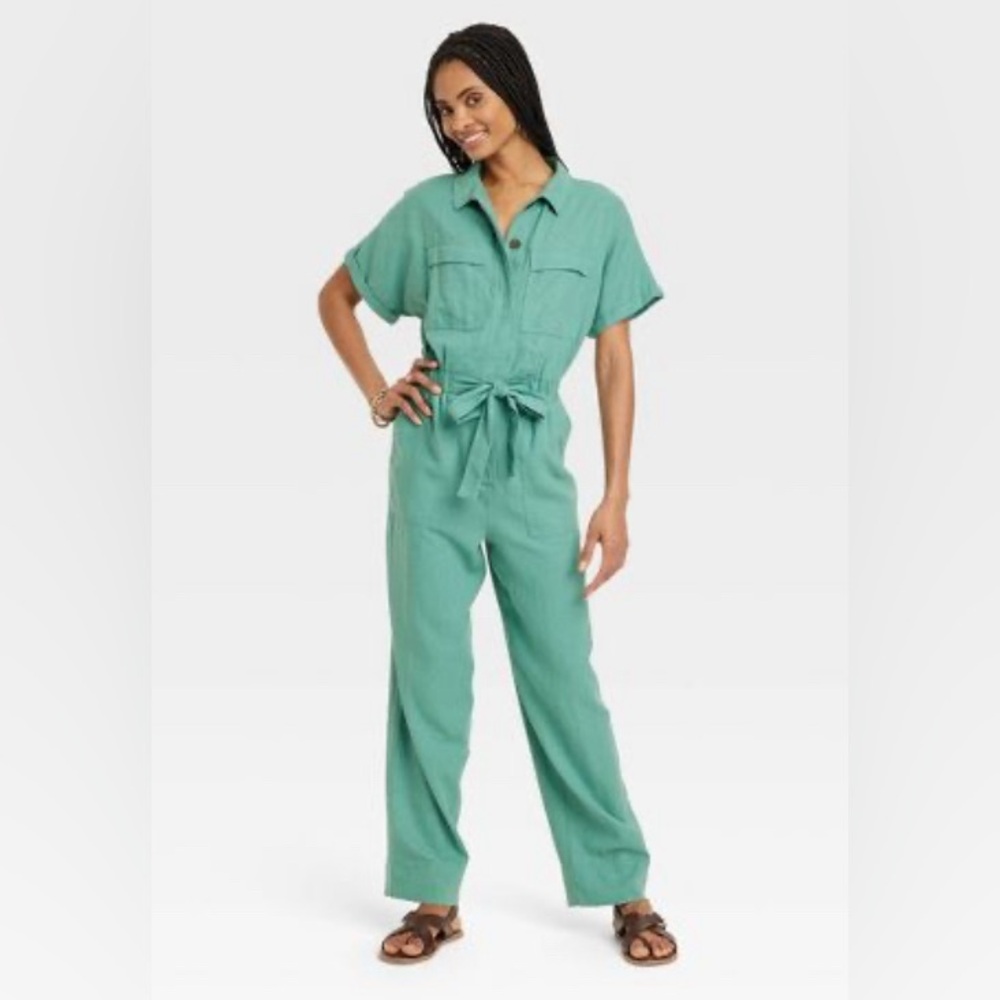 NWT Universal Thread Green Short Sleeve Jumpsuit Size 2 - Picture 1 of 12
